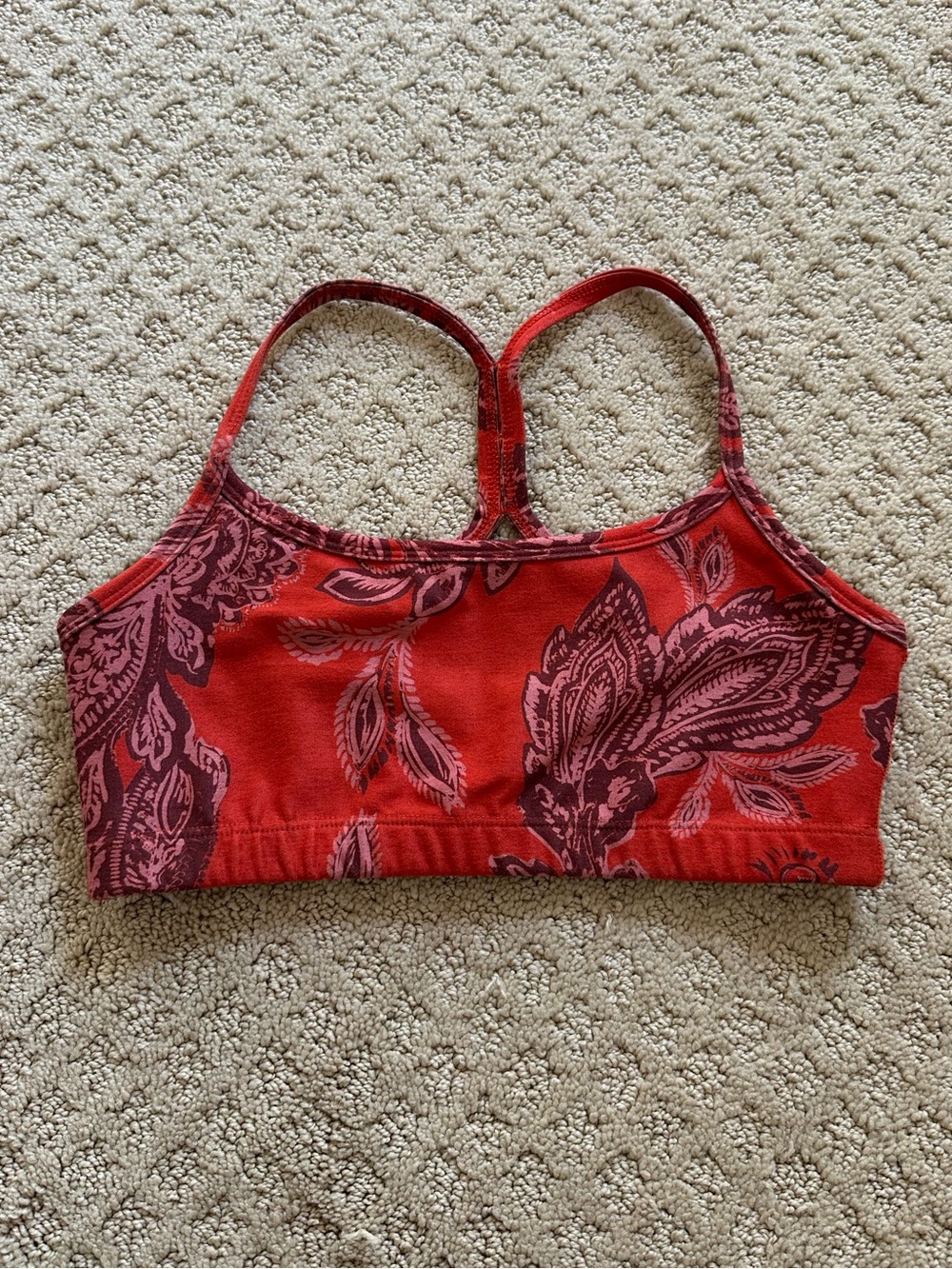 Beyond Yoga Red Bandana Print Racerback Orange Sports Bralette, Size XS